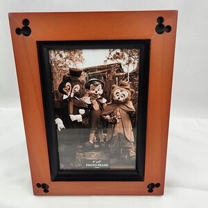 Disney Beveled Cherry 4" x 6" Frame Iconic Mickey‎ Head in Each Corner
